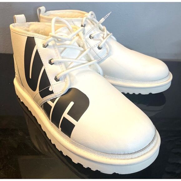 UGG NEUMEL CHOPD MEN’S BOOTS PEBBLED WHITE LEATHER US 12 NWOB - Picture 1 of 10